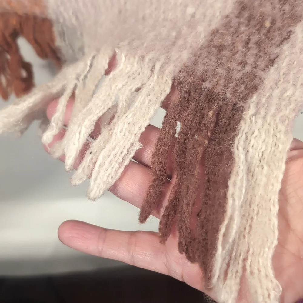 Steve Madden Plaid Blanket Scarf | Oversized Cozy Wrap | Orange & Brown Tones